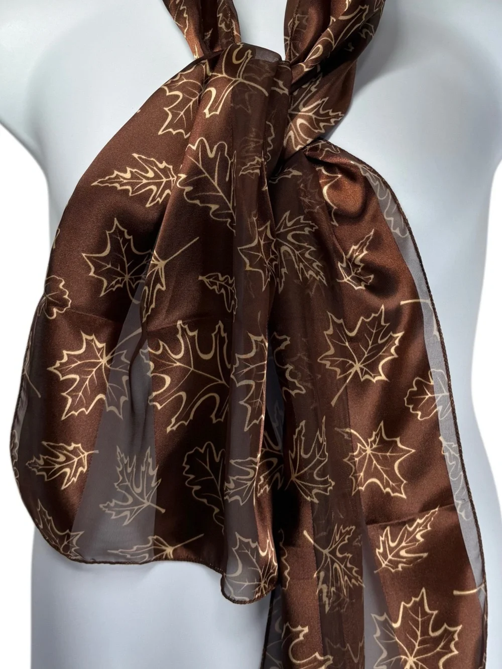 Brown Gold Leaf Print Oblong Scarf